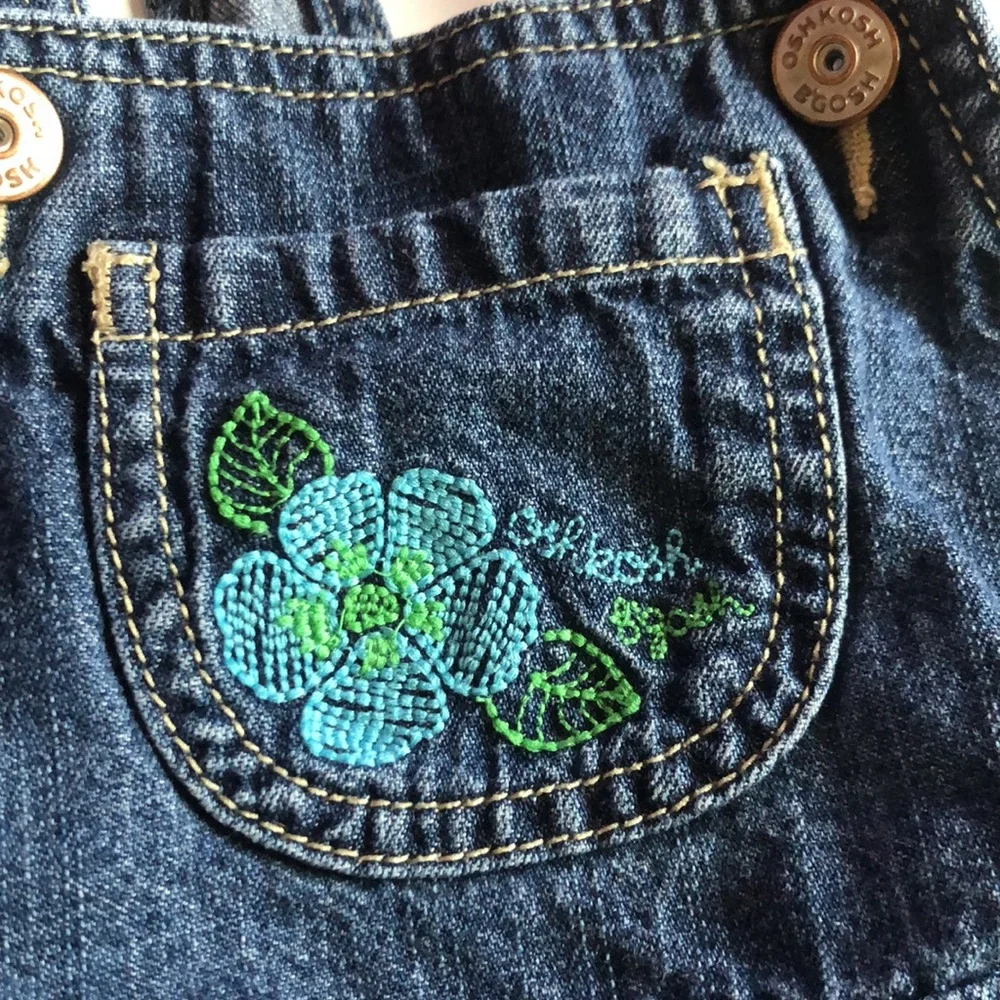 Oshkosh Denim Dress Hawaiian Girls Denim Overall Dress with Tropical Dress